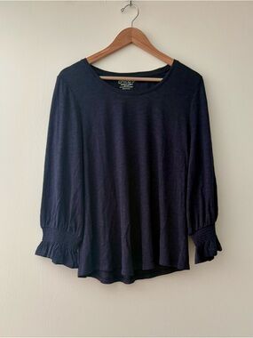 Chico’s Navy Smocked-Cuff long Sleeve